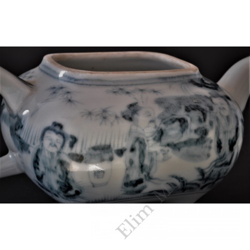 1765 A Ming B&W Tea Pot with Sages 